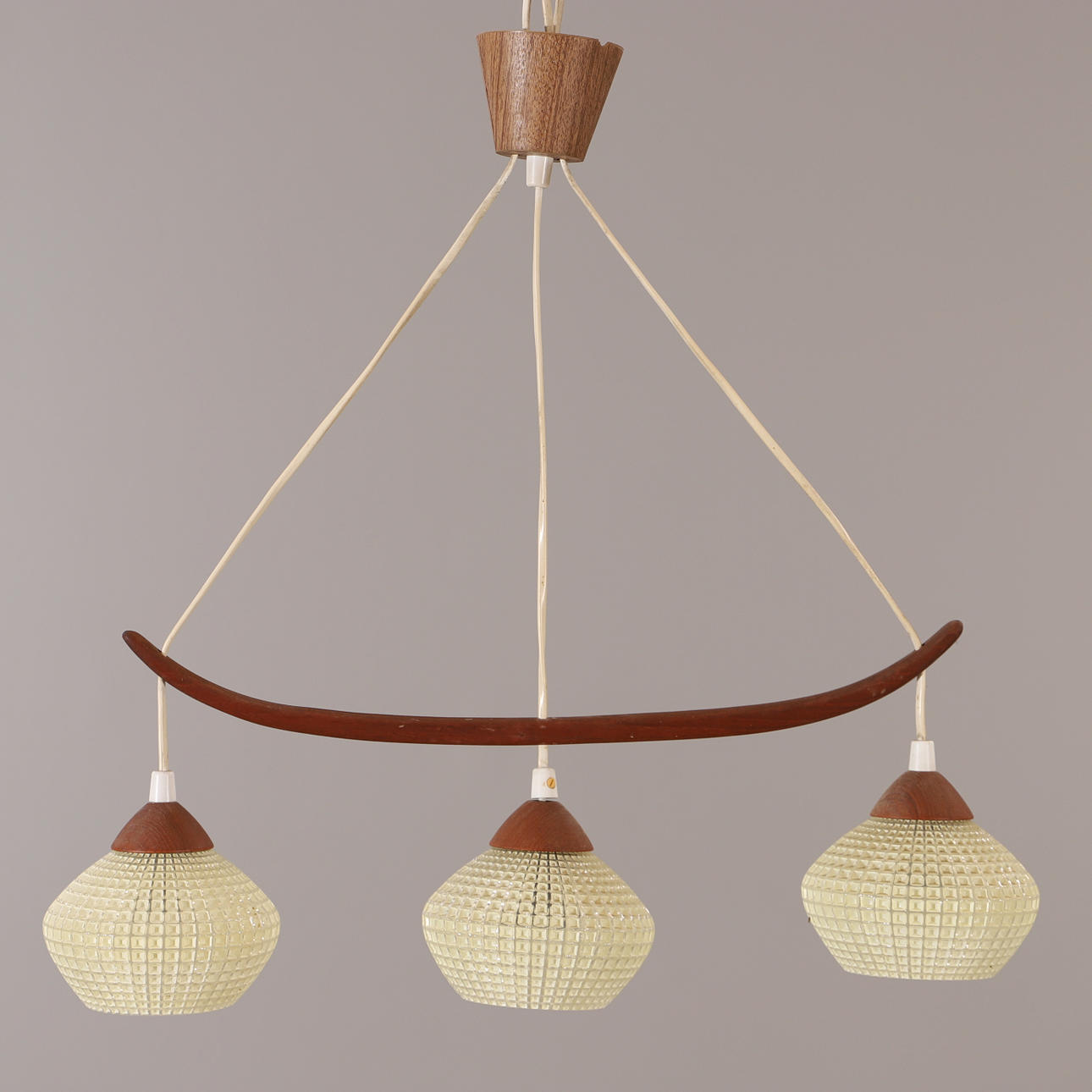 CEILING LAMP, teak/glass, mid-20th century.