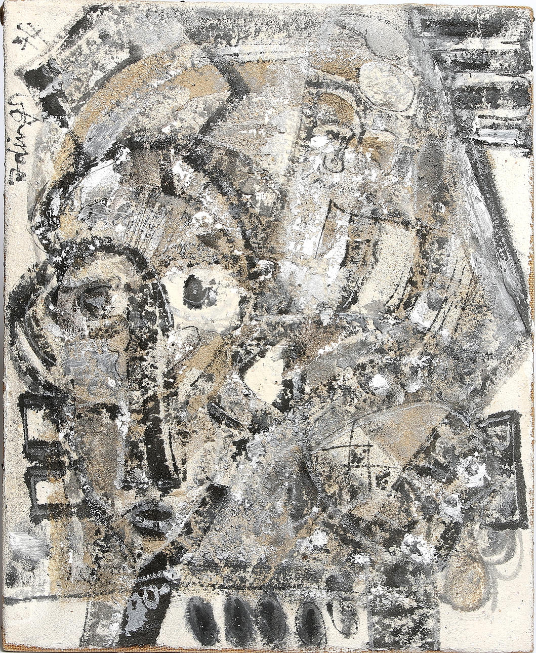 ABRAHAM ADINGRA (1933-2005). Abstrakt komposition, målning med sand på canvas. Signerad och daterad -74.