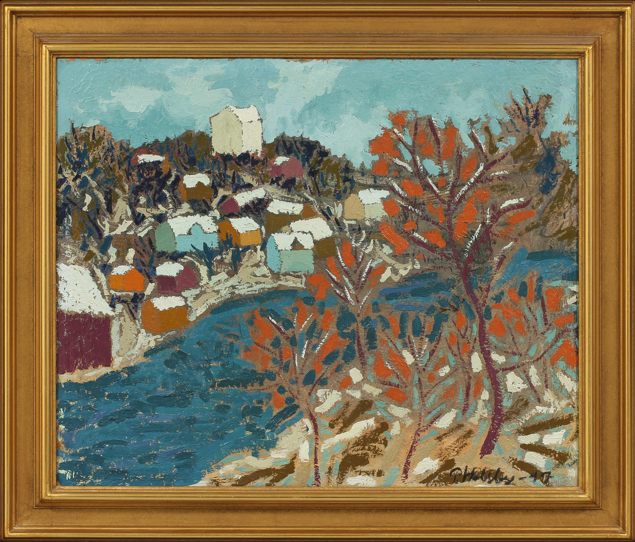 PAUL HOLSBY. By vid å. Olja på pannå, signerad och daterad -47.