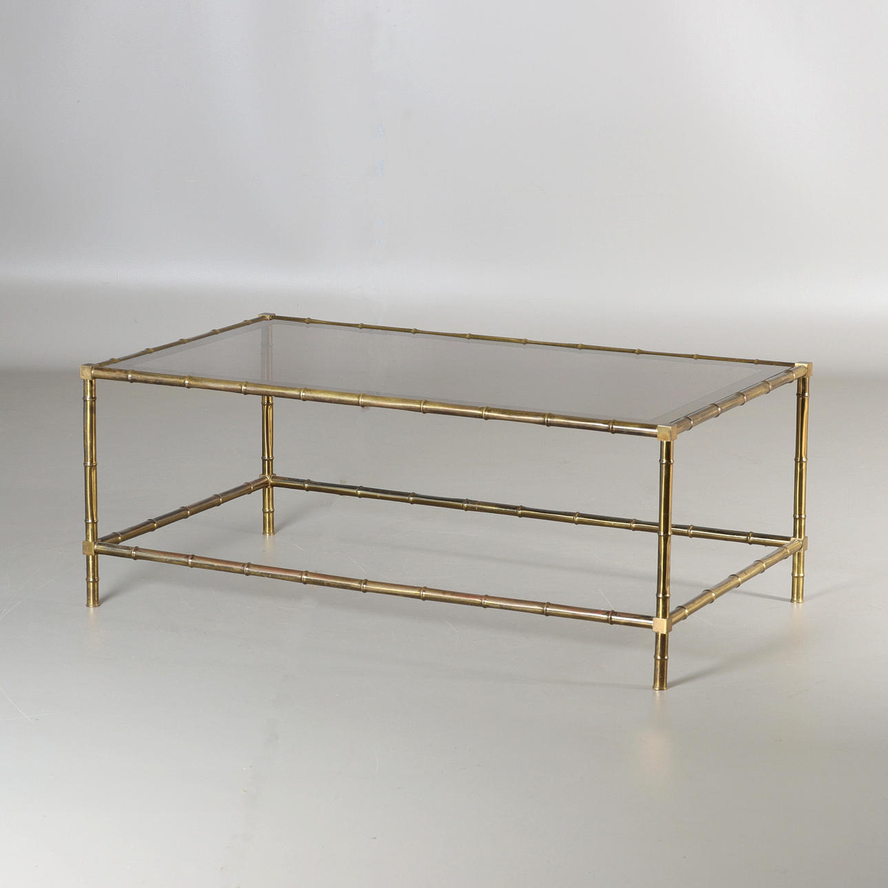 Couchtisch, Messing, Glas, Ende des 20. Jahrhunderts.