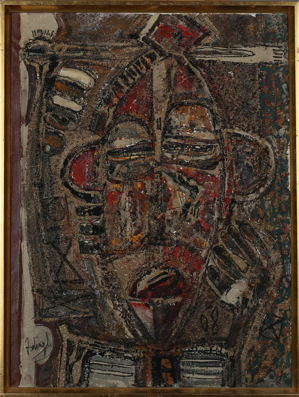 GEORGE ELBRIN ADINGRA. Afrikansk mask, mixed media på duk, signerad.