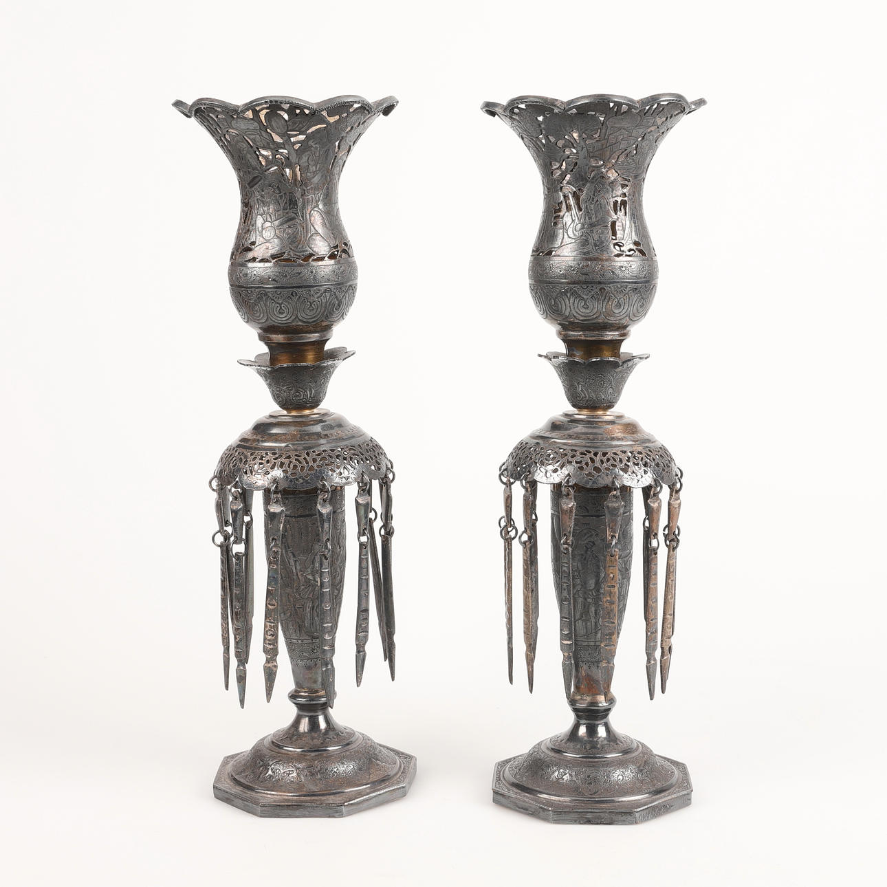 KERZENSTÄNDER, Ein Paar, Silber, Persisch.