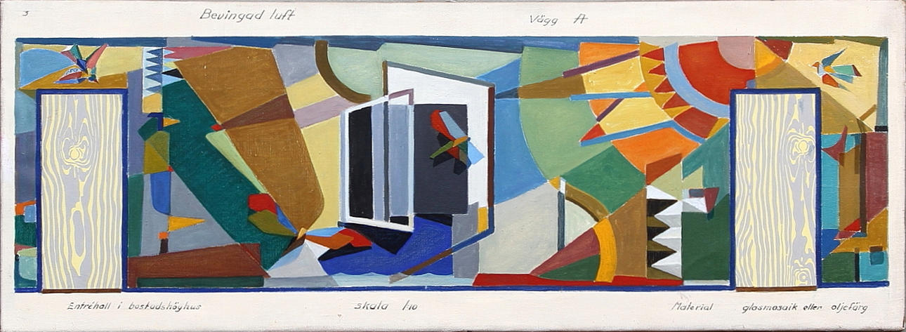 CLAS WALTER SUNDMAN, "Bevingad luft", komposition för entréhall i bostadshöghus. Olja på duk. Utförd 1955.