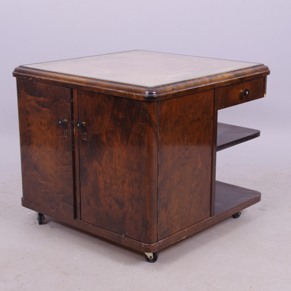 RÖKBORD, björk med glasskiva, art deco.