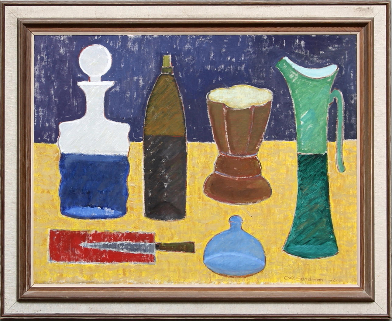 CLAS WALTER SUNDMAN. "Gult bord". Olja på duk. Signerad och daterad -61.