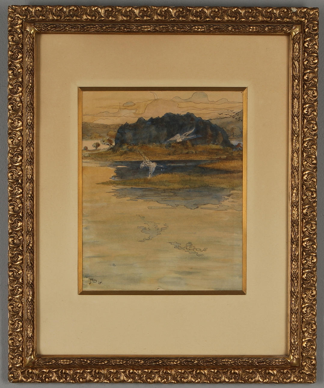 ARTUR SJÖGREN. Sträckande fåglar, akvarell, monogramsignerad och daterad -96.