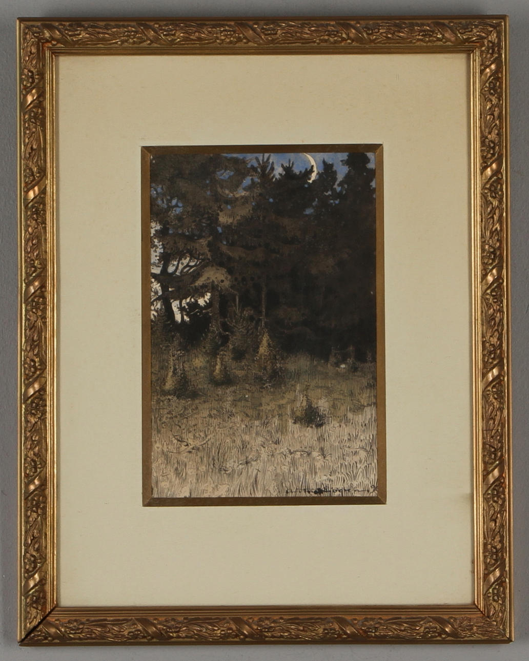 ARTUR SJÖGREN. Skog i månljus, blandteknik, signerad och daterad -96.