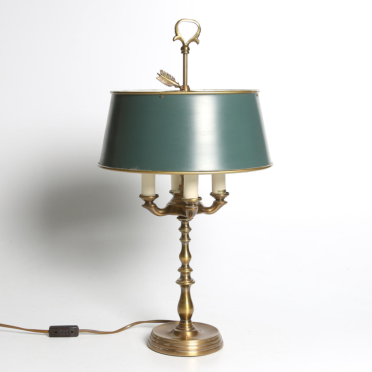 BORDSLAMPA / BOUILOTTE, plåt och patinerad mässing, Empirstil. 1900-talets andra hälft.