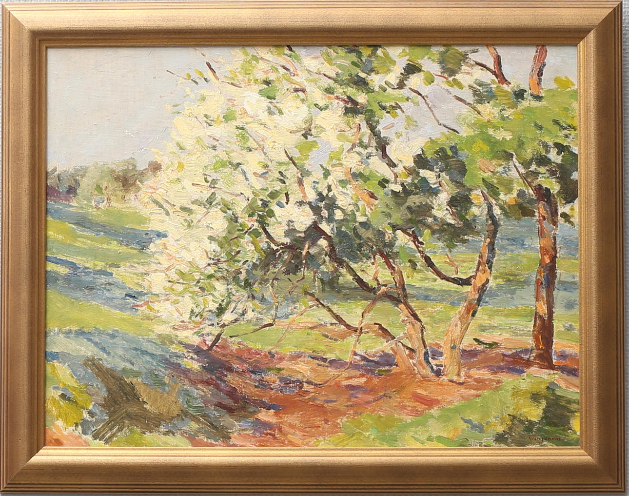 SVEN JOANN. "Blommande hägg". Olja på duk, signerad, daterad 1980 a tergo.