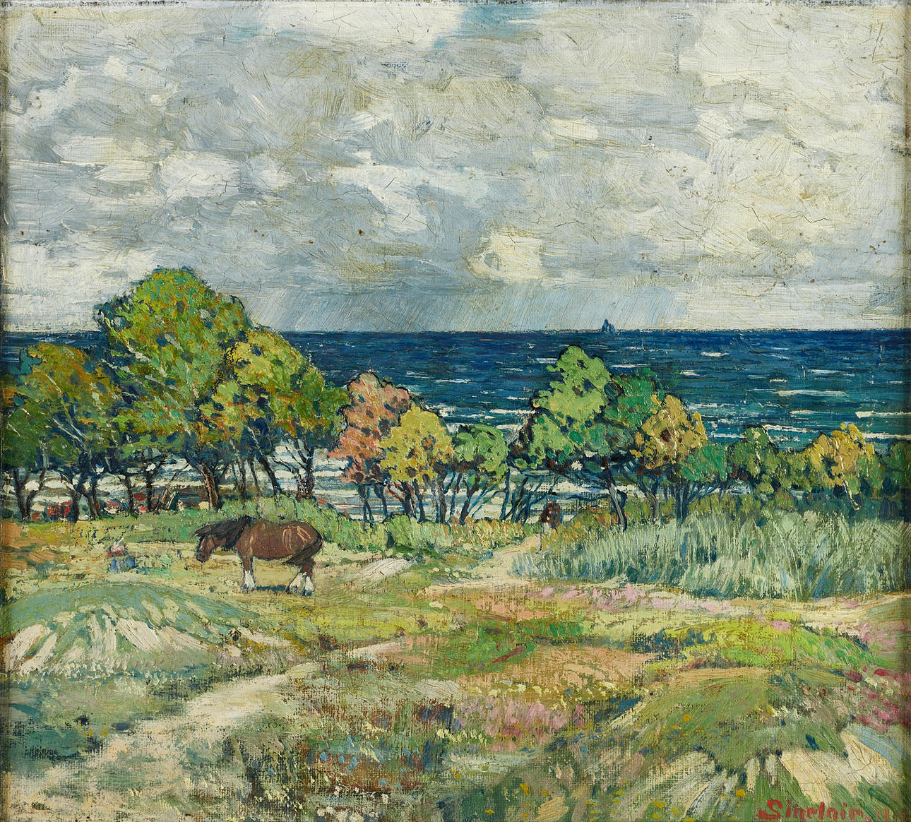 FOLKE SINCLAIR (Ruotsi/Malmö, 1877-1956), "Löderupin rantabileet", signeerattu Sinclair, päivätty 1918 atergo, öljymaalaus.