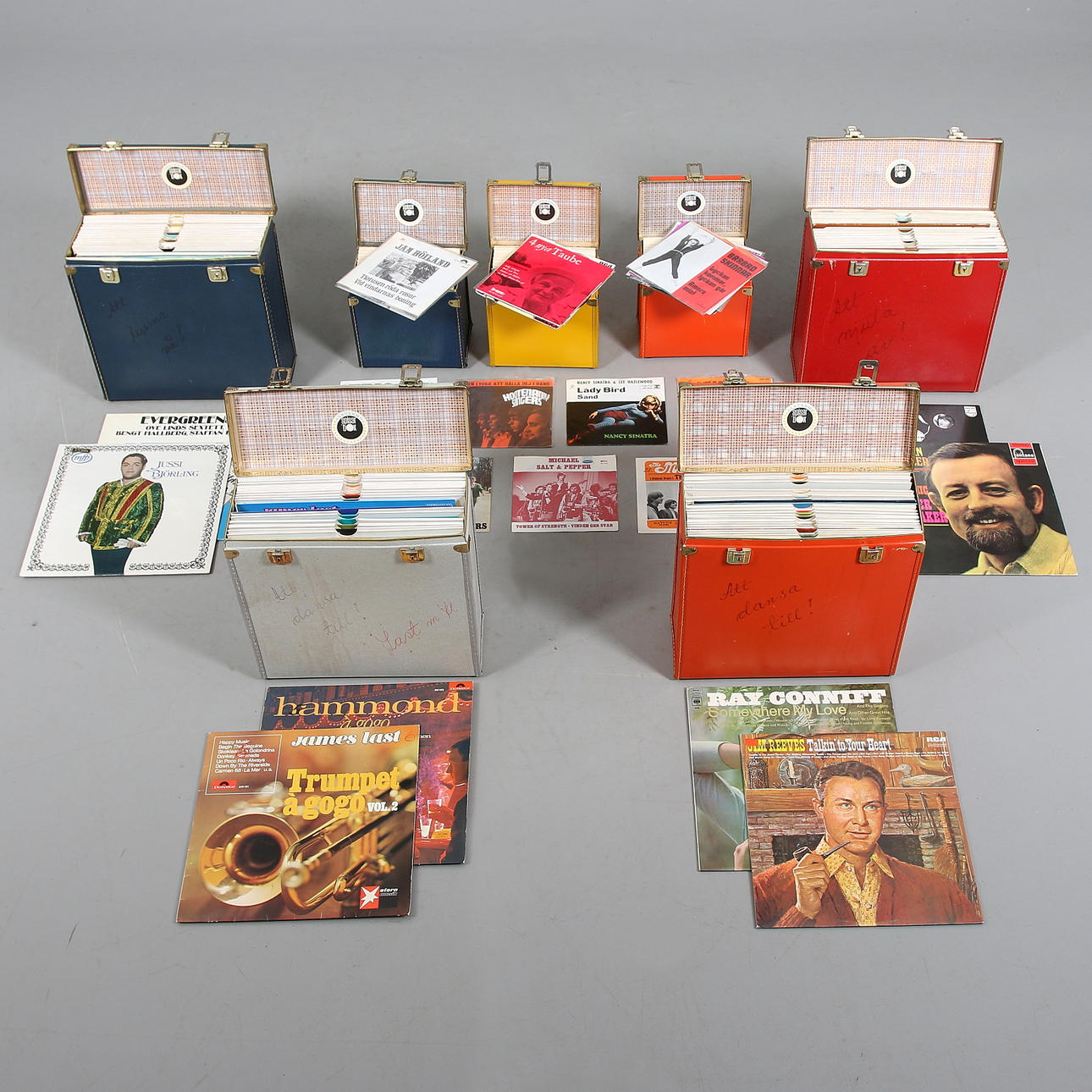 SPISARBOXAR med SKIVOR, 7 st, för LP & EP, Singlar.
