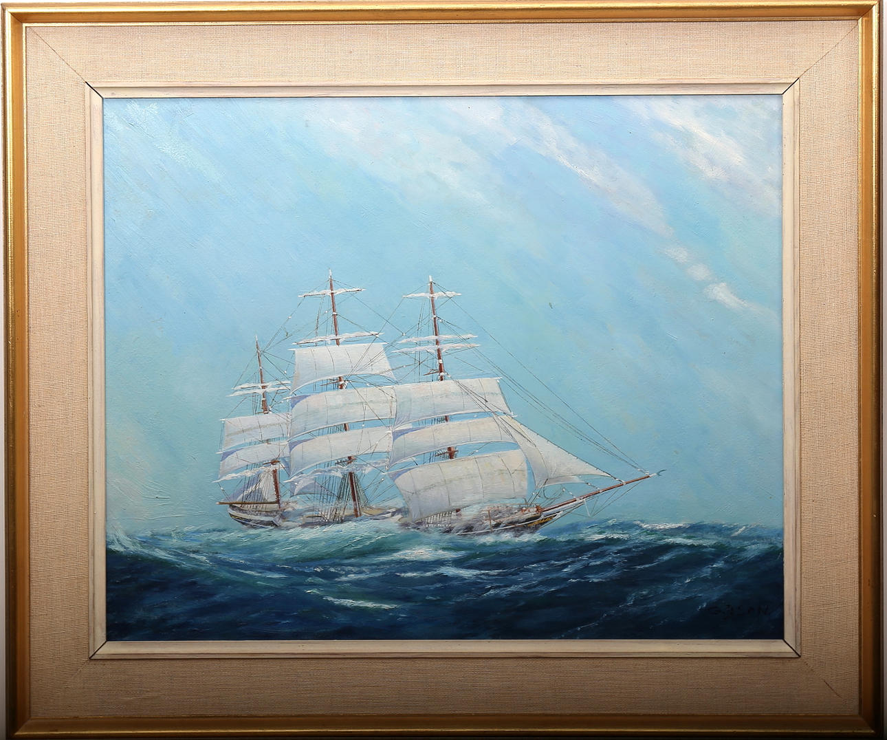 OIDENTIFIERAD KONSTNÄR. Segelfartyg, olja på pannå, signerad G J:son.