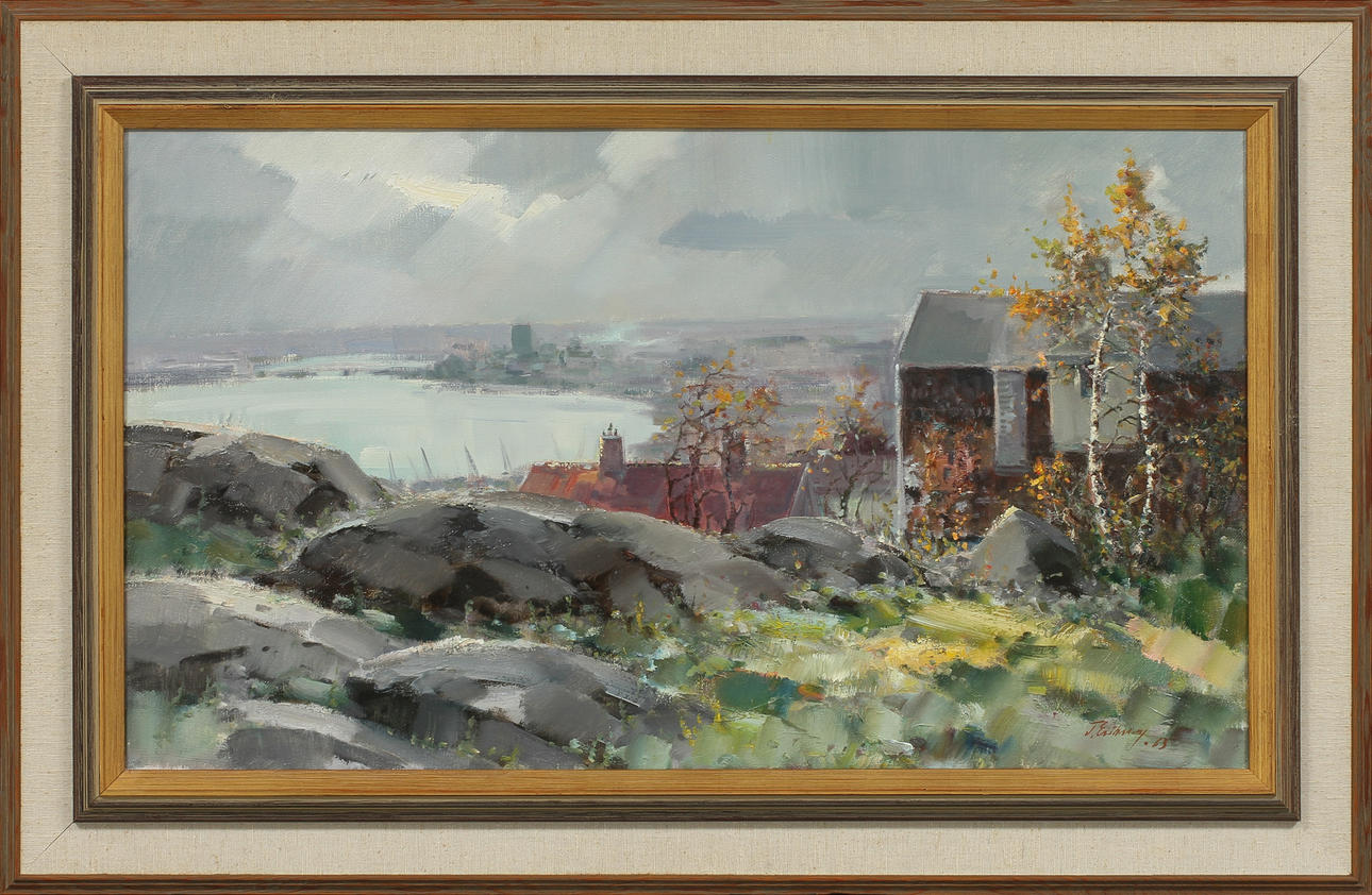 TAGE ERIKSSON. Vy över Göteborg, olja på duk, signerad.