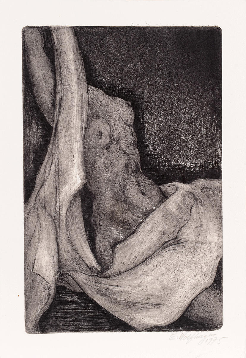 ERNST WOLFHAGEN. Liten etsning, kvinnlig naken. Signerad & daterad 1975.