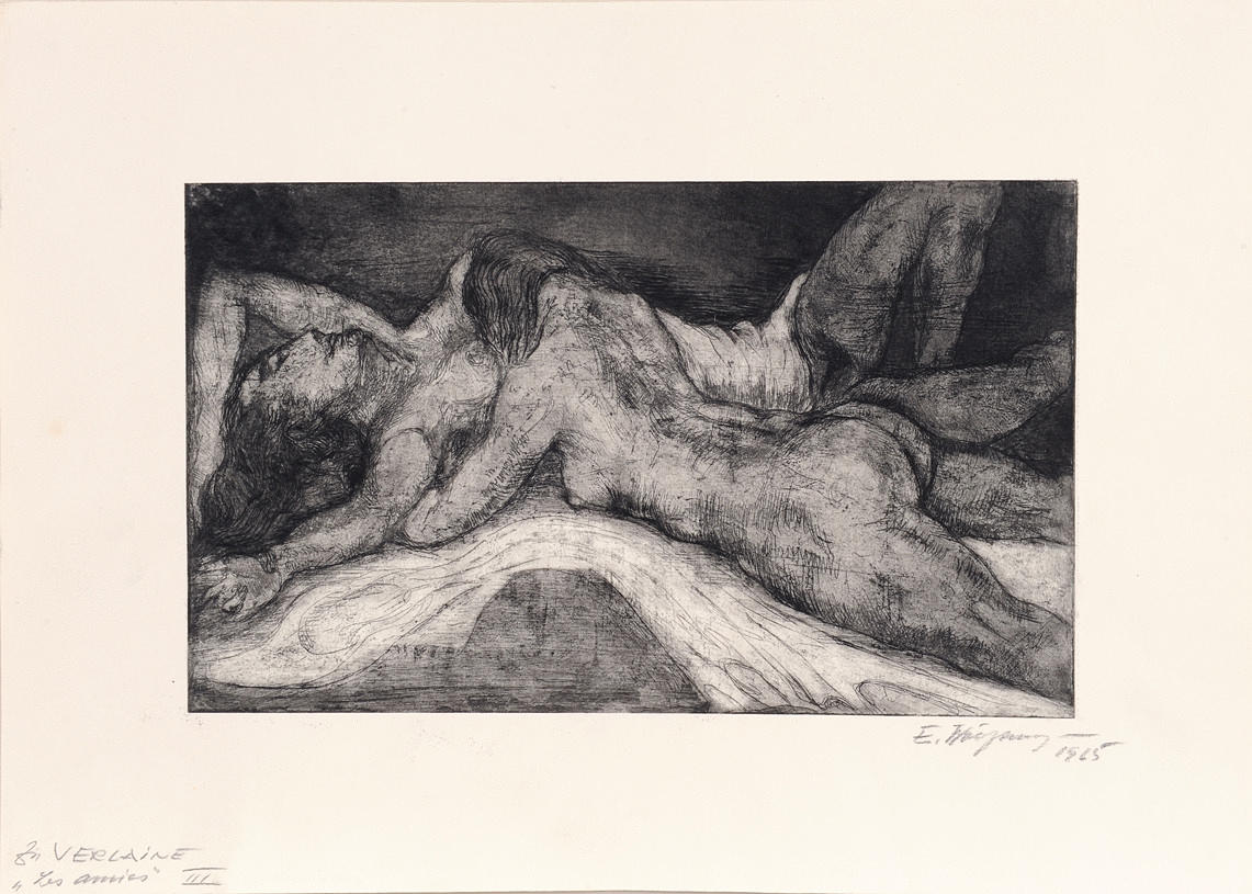 ERNST WOLFHAGEN. ”Les Amies.” 2 kvinnliga nakenbilder som älskar, hyllning till Paul Verlaine.