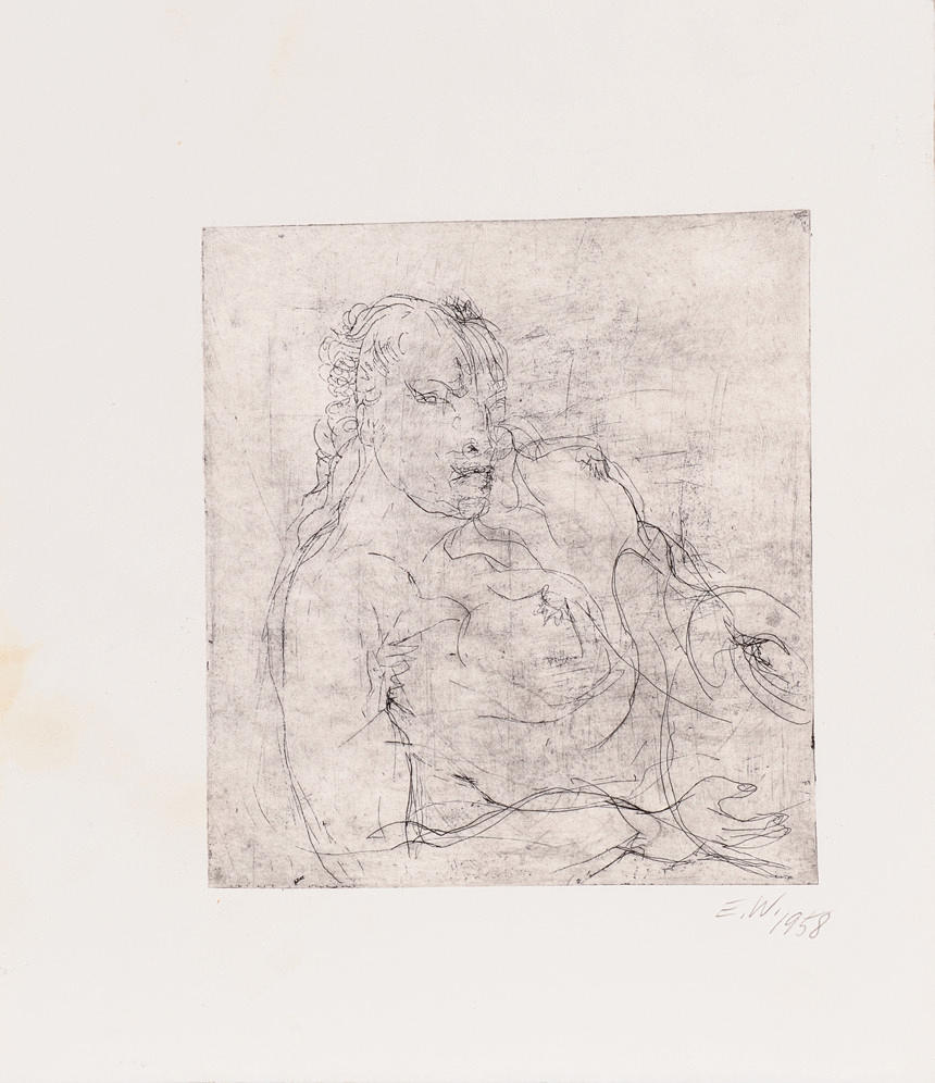 ERNST WOLFHAGEN. Manlig person. Linje ritning stil etsning.