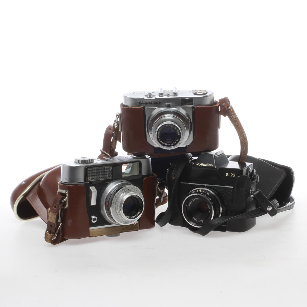 KAMEROR, 3 st; Rolleiflex SL 26, Voigtländer Vito CD och Voigtländer Vito B.
