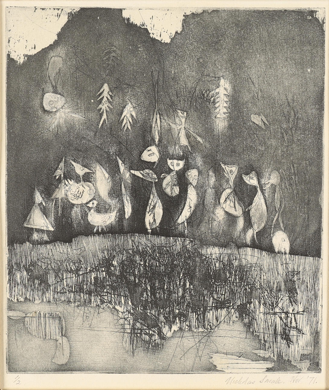 NICHOLAS SMALE. ABSTRACT LANDSCAPE WITH GHOSTLY FIGURES.