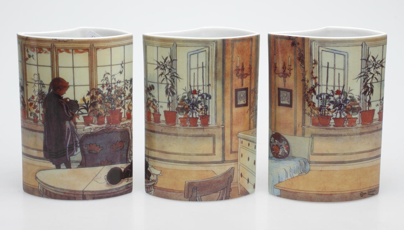 VASER, 3 st. Porslin, "Carl Larsson Triol" efter Carl Larsson, Bradford Edition.