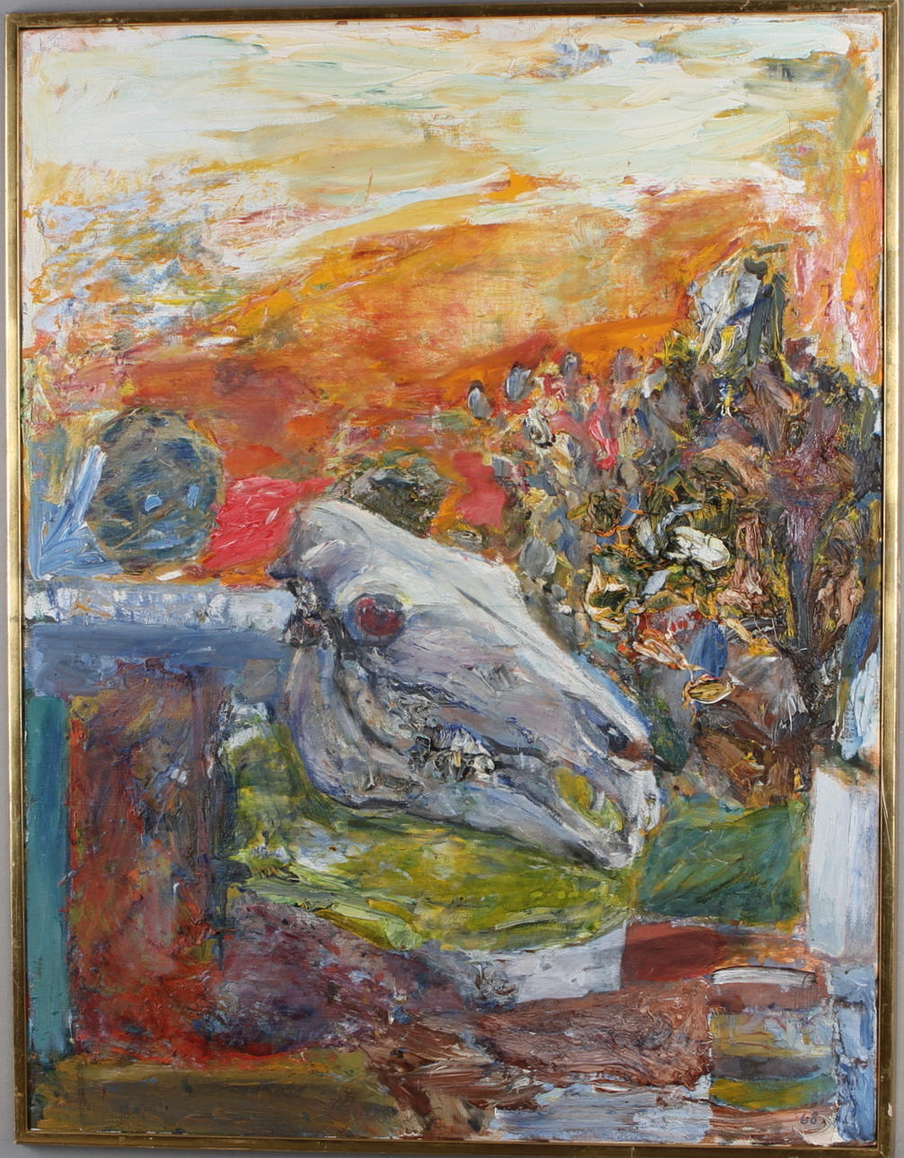 MARTIN LINDSTRÖM. "Kraniet och fåglarna", olja på duk, signerad.