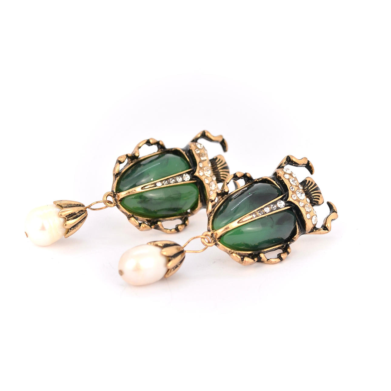 SCARAB BEETLE COSTUME EARRINGS.
