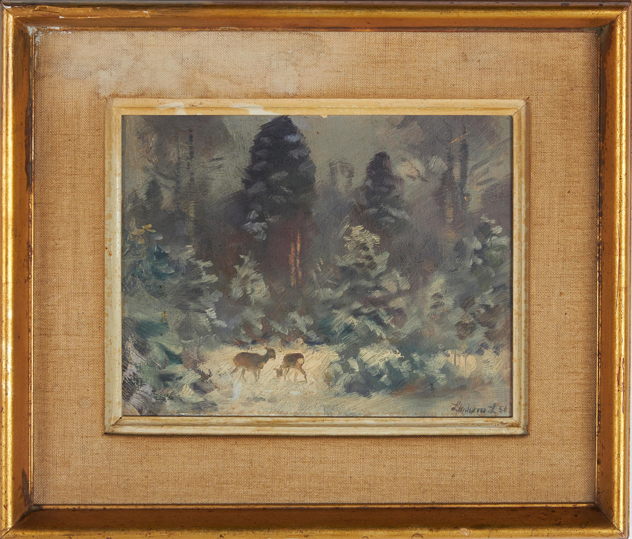 LINDORM LILJEFORS. oil on Board, landscape motif with deer, signed ...