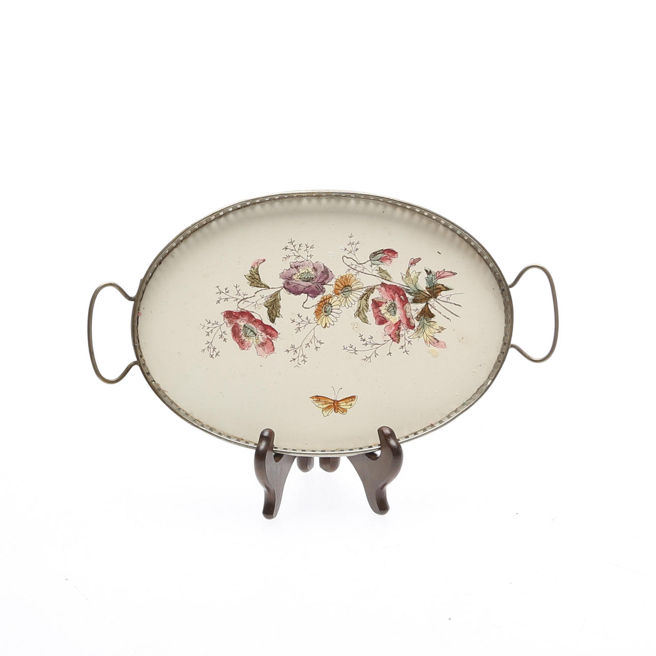 BRICKA, porslin, med metallkant, sekelskiftet 1900.