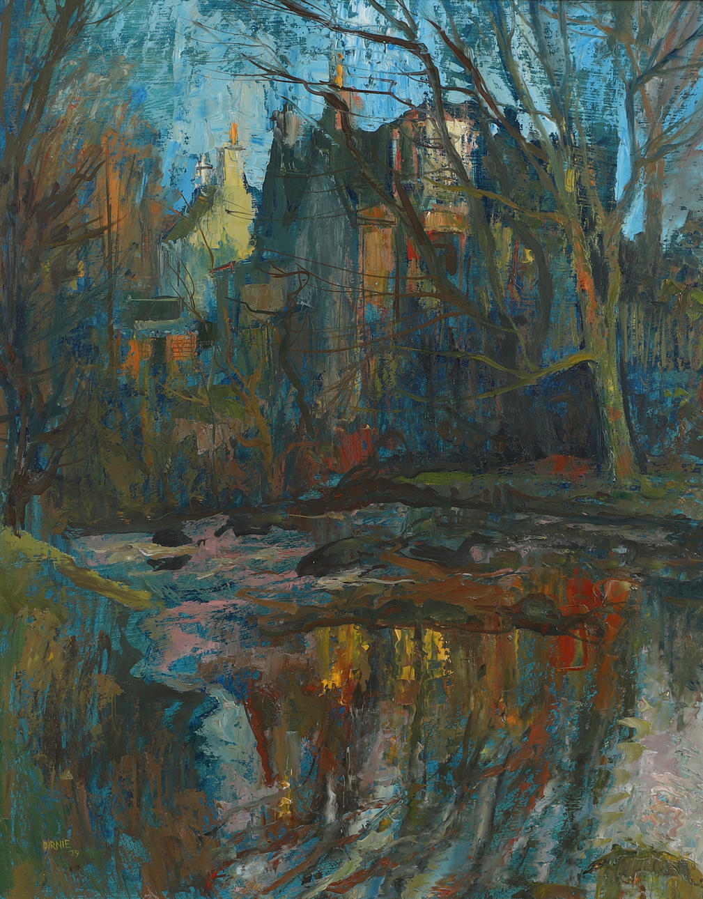 WILLIAM BIRNIE (1929-2006). A BRIGHT AUTUMN DAY (KILBARCHAN?)