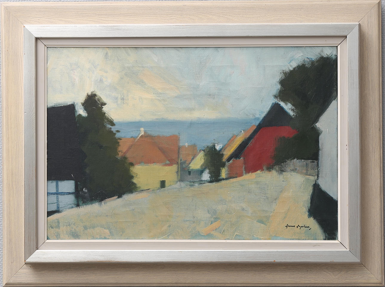 ARNE ASPELIN. Landskap med hus. Olja på duk, signerad.