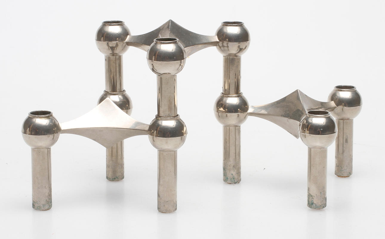 LJUSSTAKAR, 3 st, vitmetall, Ceasar Stoffi, Nagel, Tyskland.