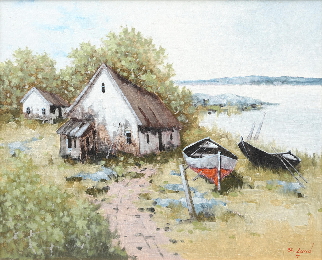 SVEN ERIK LUND. Coastal landscape, oil on canvas, signed.