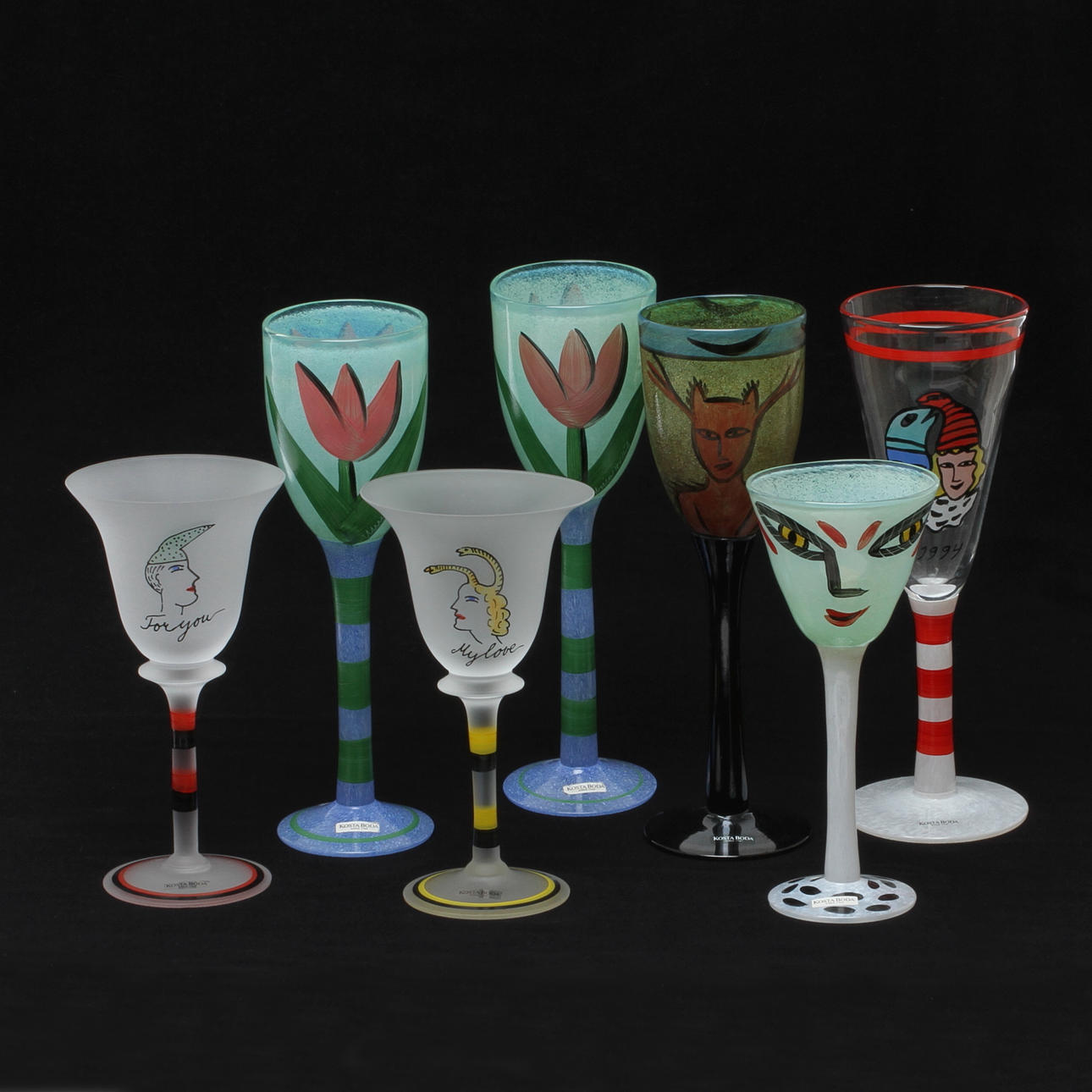 GLAS, 7 st, Ulrica Hydman-Vallien, Kosta Boda.