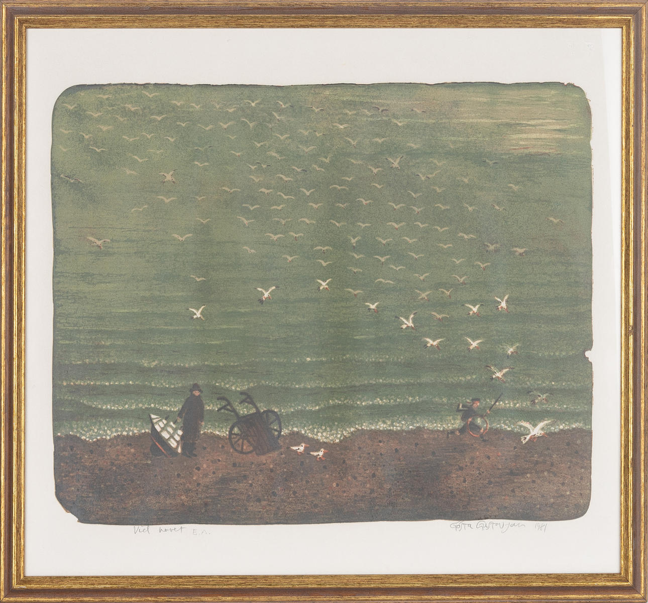 GÖSTA GUSTAVSSON. "By the sea", color lithograph, EA, signed and dated 1981.