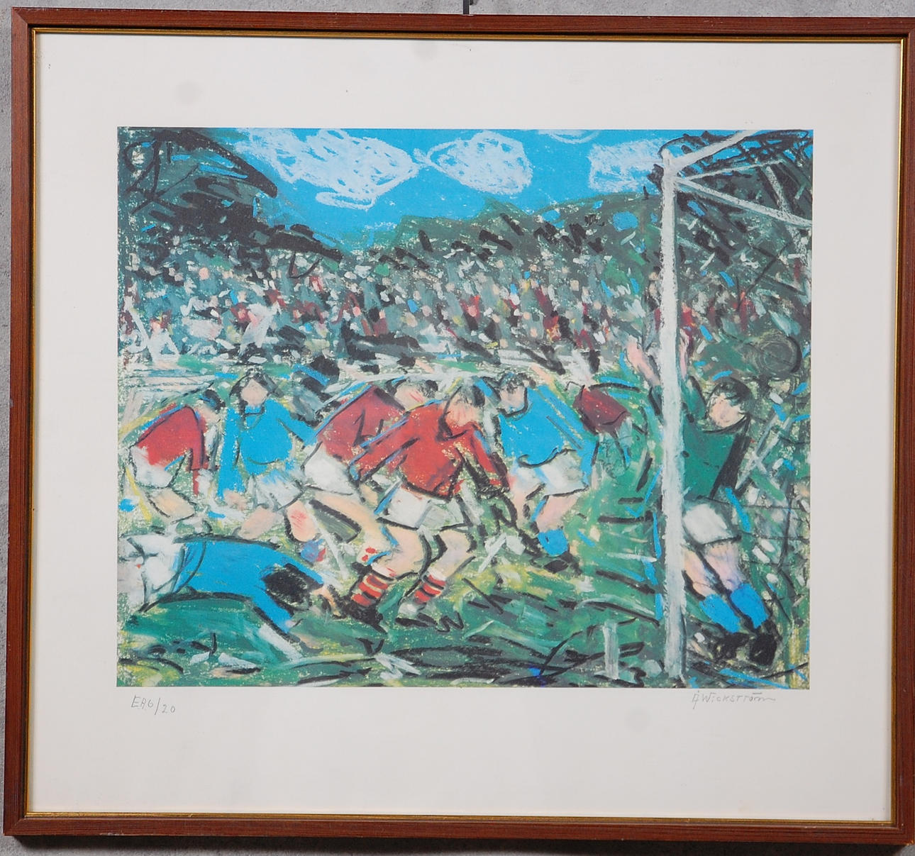 ÅKE WICKSTRÖM. färglitografi " Fotbollsmatchen ", signerad, numrerad EA 6/20.