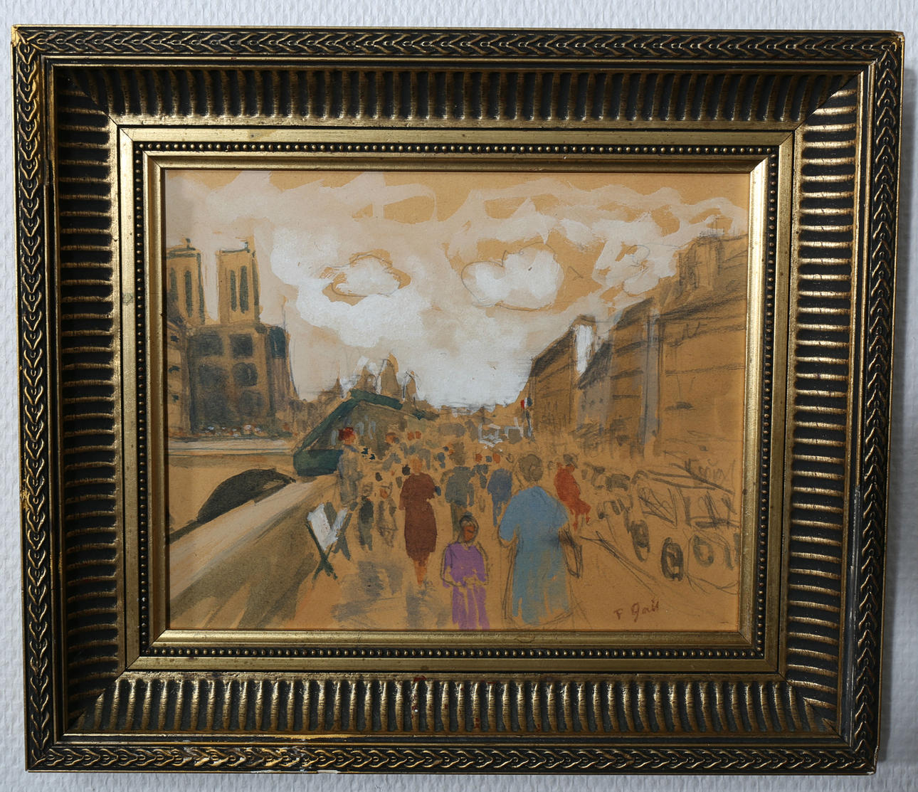 FRANCOIS GALL. Blandteknik, kartong, Flanörer, signerad F Gall.