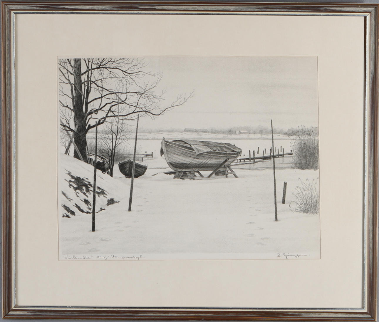 REINHOLD LJUNGGREN. "Vinterviken", litografi, signerad.