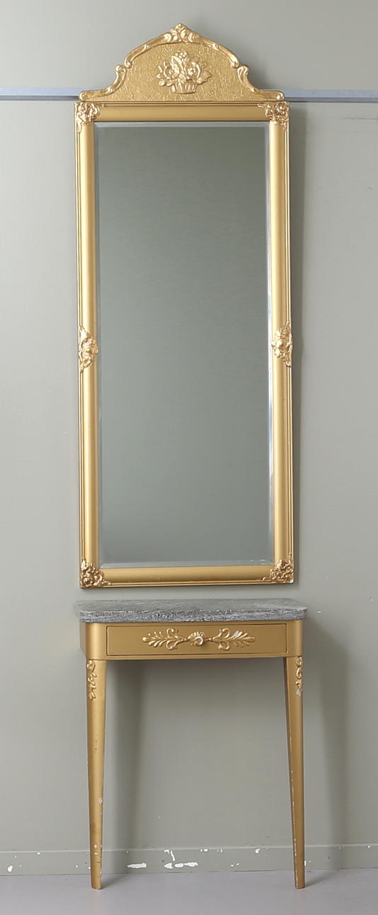 SPEGEL samt BORD, rokokostil,1950-tal.