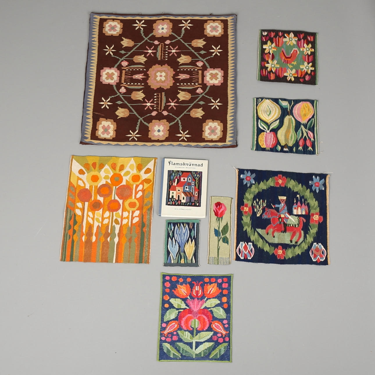 BONADER i flamskvävnad och twist, 8 delar, Skåne, signerad.