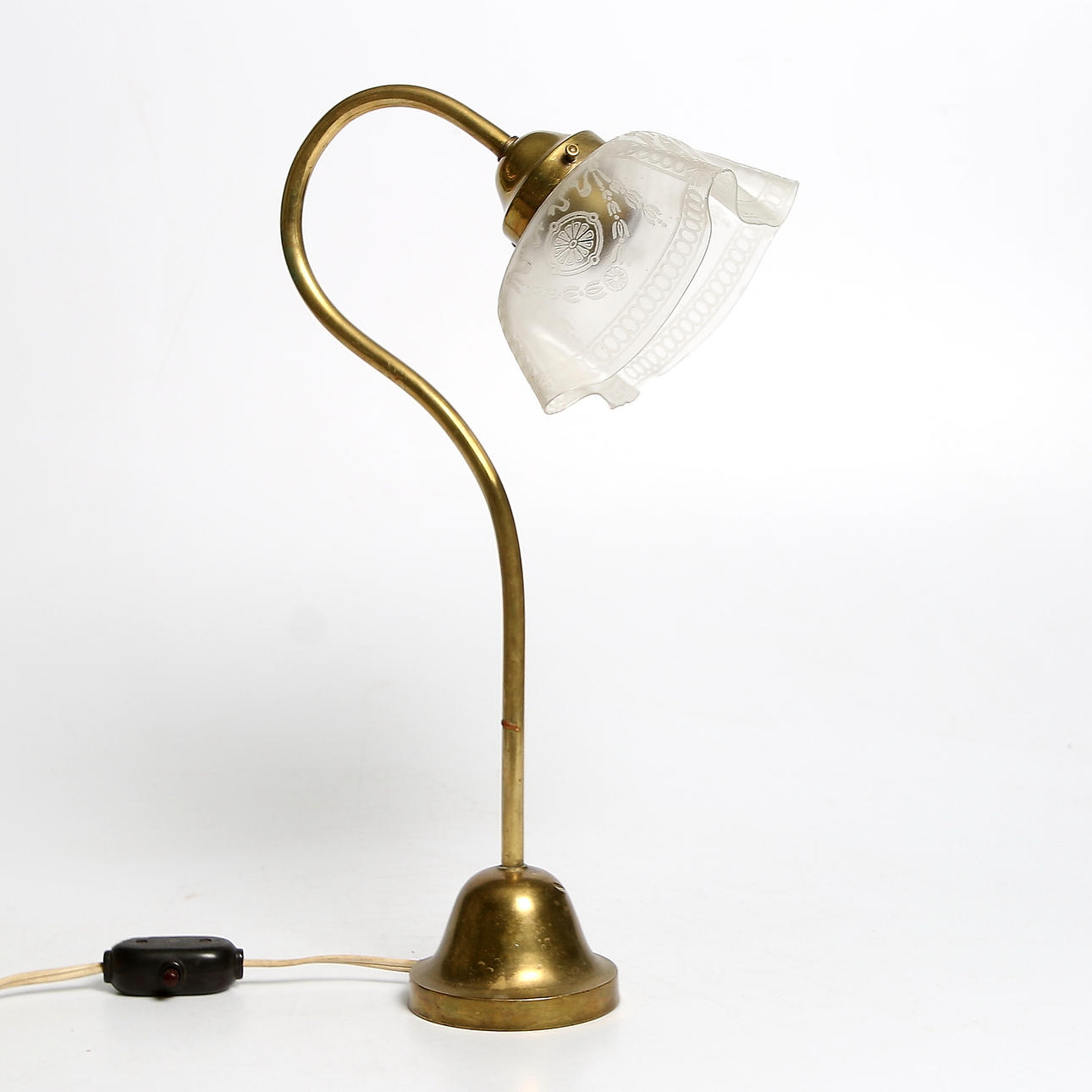 BORDSLAMPA, mässing samt glas, Jugend. 1910/20-tal.