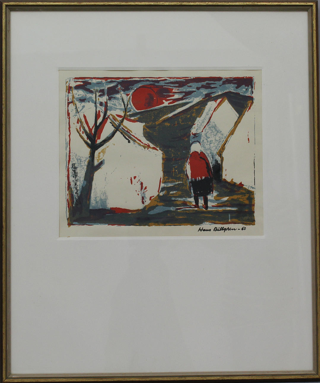 HANS BILLGREN. Solnedgång vid Kåseberga. Färglitografi. Signerad och daterad 1960.