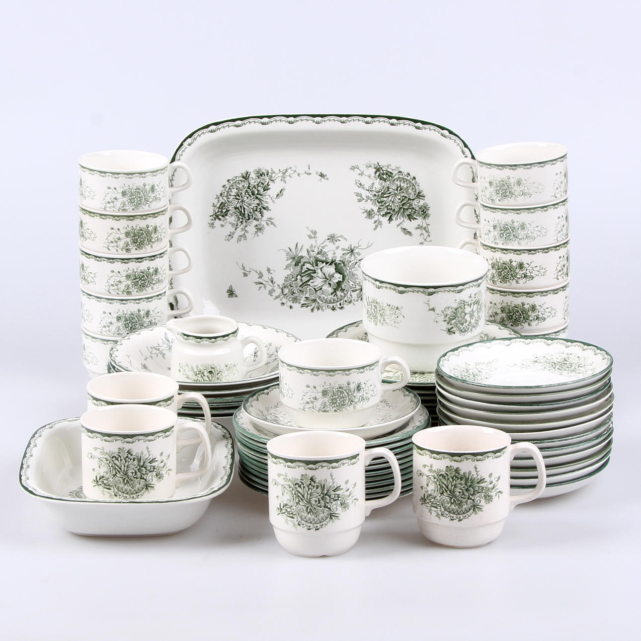 MAT- och TESERVIS, 59 delar, "Gröna Anna", Rörstrand.