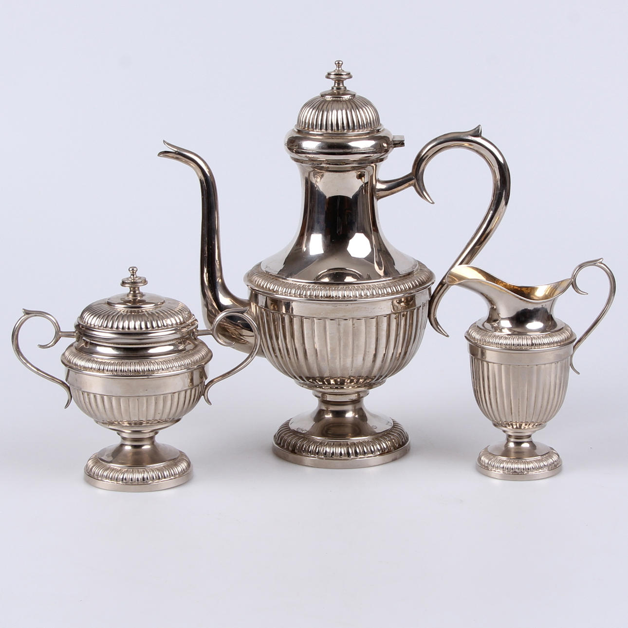 KAFFESERVIS, 3 delar, vitmetall, 1920-tal.