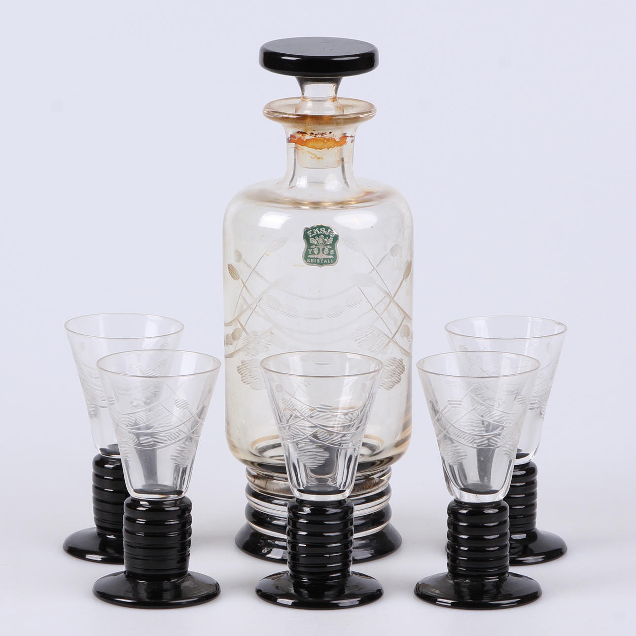 LIKÖRSERVIS, 5 delar, kristall, Eksjö, 1900-talets första hälft.