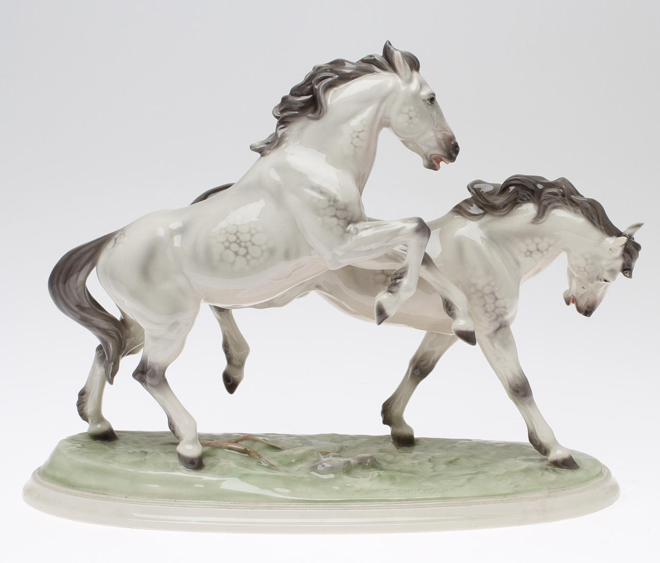 FIGURIN, Hästar, porslin, Keramos, Wein, 1900-tal.