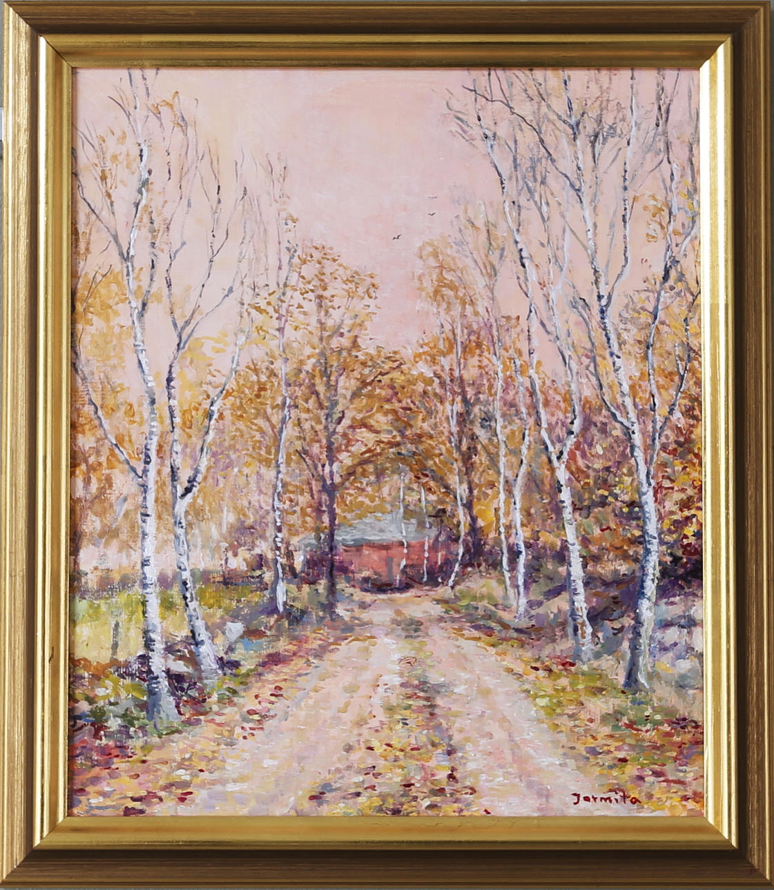 JARMILA HAKLOVA BULLA. "Höstdag, Småland" olja på pannå, signerad Jarmila.