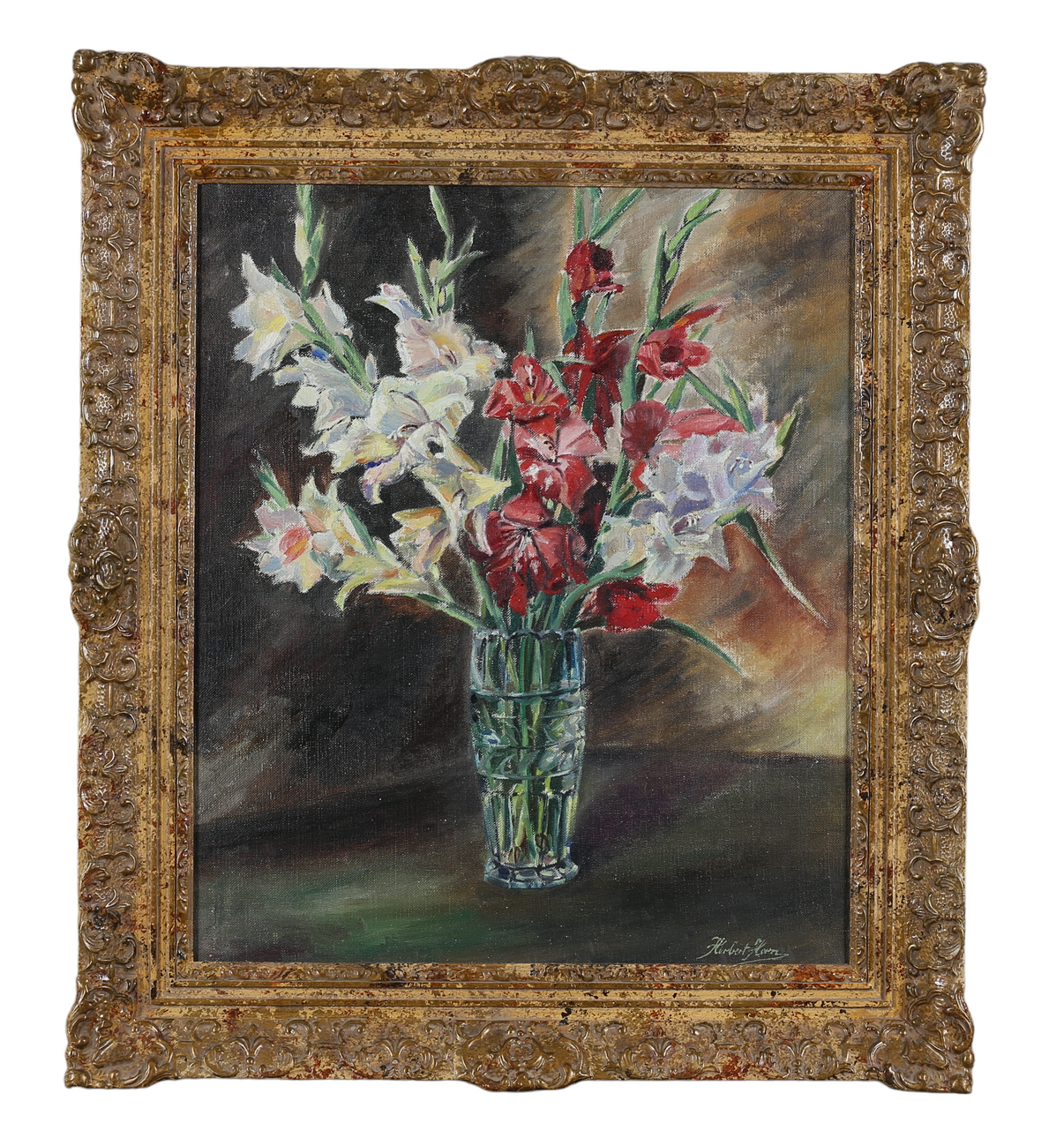 OIDENTIFIERAD KONSTNÄR. Flower still life, oil on canvas, signed Herbert Kern.