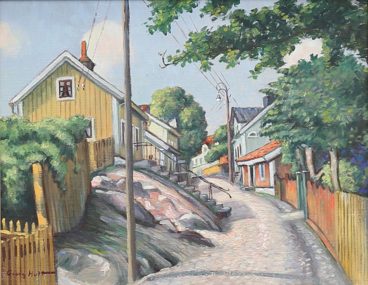GEORG HULT. Besvärsgatan, Oskarshamn. Olja på duk, signerad.