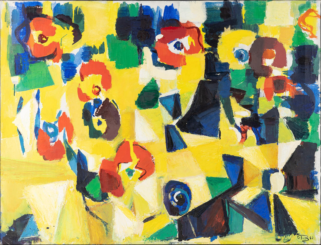 JOHN IVAR BERG. oil on canvas, "Composition", signed and signed and dated on verso.