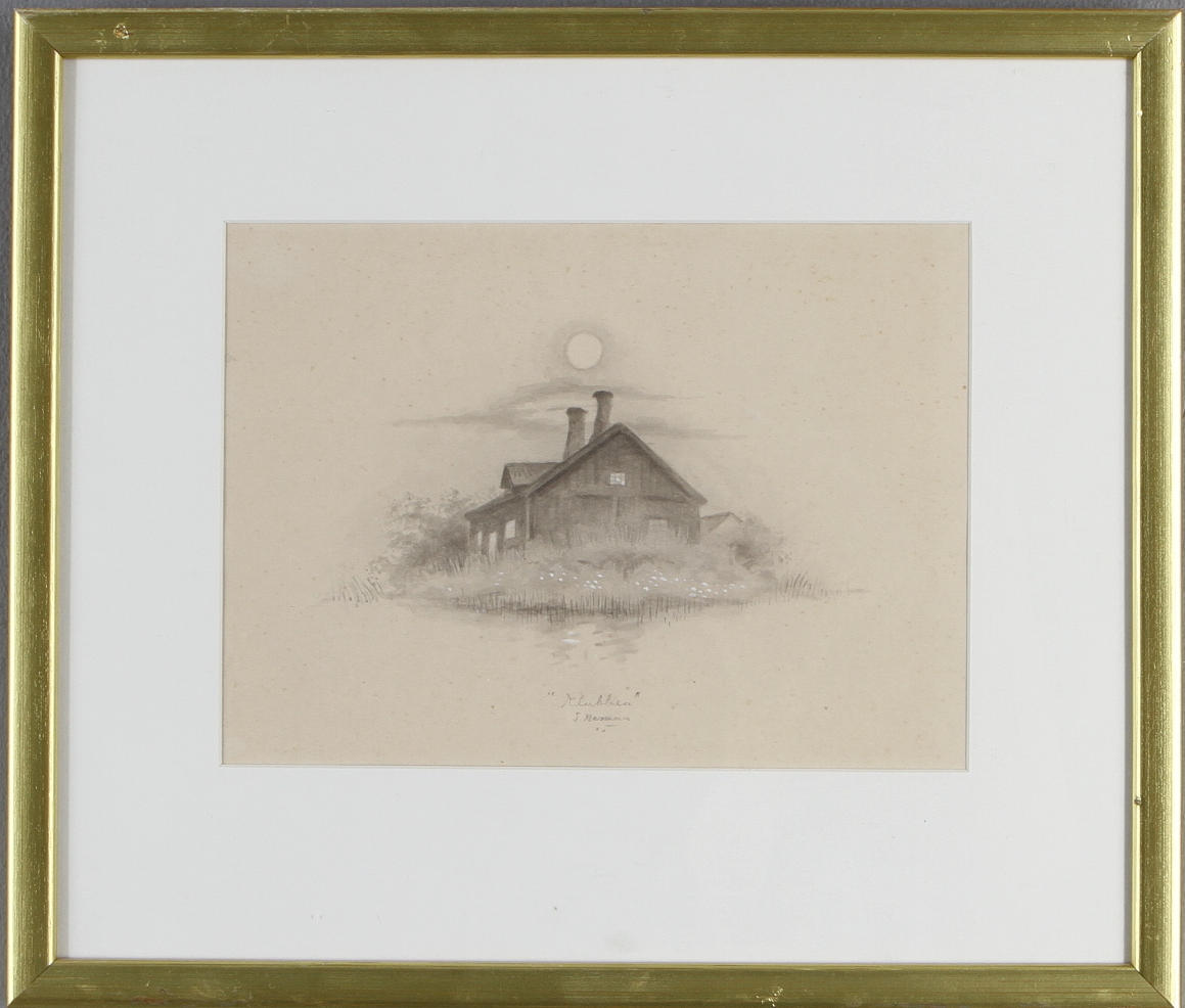 EINAR NERMAN. "Klubben", blyerts och täckvitt, signerad.