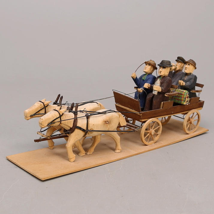 B. FÄLT. TRÄFIGURER, hästekipage med passagerare. Vrigstad/Ekenässjön.